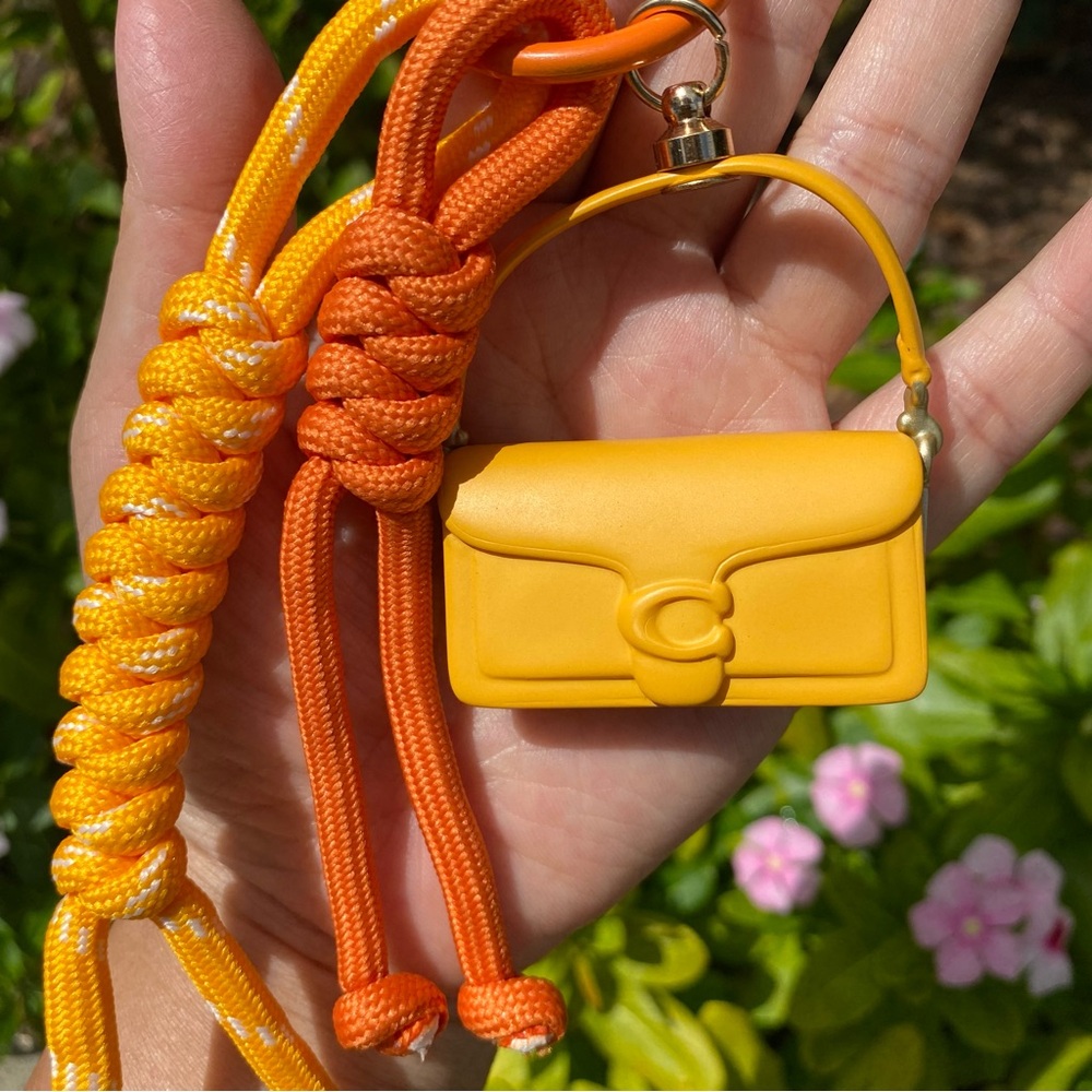 New Coach Yellow Mini Tabby Bag Charm with Rope Tassels Keychain - Picture 7 of 9